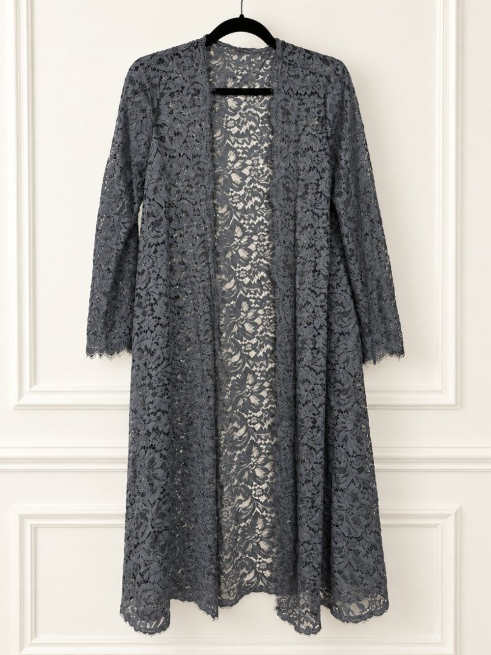 Lavender Floral Lace Long Robe Kimono Duster 41"